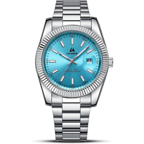⚡silver Light Blue Waterproof Analog Quartz Watch Men's Wrist Fashion Casual - Picture 1 of 14